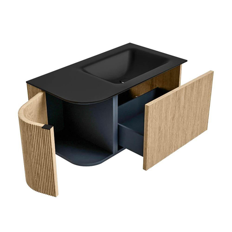 MONDIAZ KURVE Meuble de salle de bains 85 cm avec module 25 L couleur Chêne avec 1 tiroir et 1 porte. Lavabo CLOUD droite 1 trou de robinet Urban. SW1138399