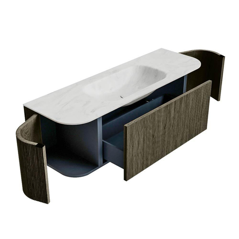 Mondiaz KURVE-DLUX Ensemble de meuble de salle de bains - 140x46x40cm - 1 tiroir - 2 portes - vasque solid surface - central - 1 trou de robinet - Shadow SW1414059