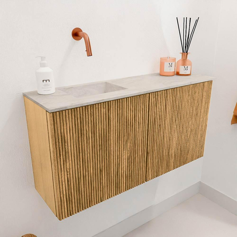 Mondiaz JOYA-DLUX Meuble de toilette 80cm - couleur Chêne - Vasque FAYE position Gauche Sans trou de robinet couleur Ostra. SW1422216