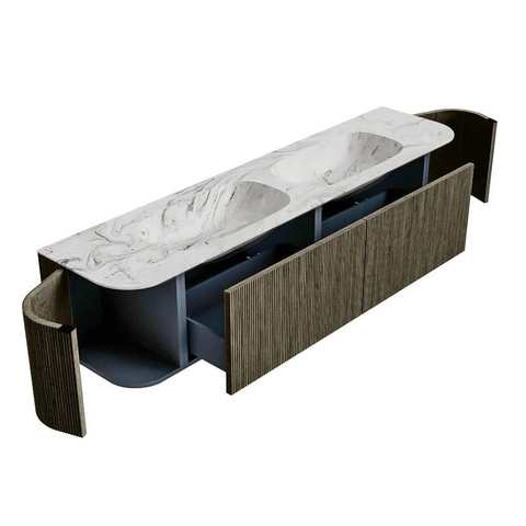 Mondiaz KURVE-DLUX Badkamermeubelset - 190x46x40cm - 2 lade - 2 deuren - wastafel solid surface - dubbel - zonder kraangat - Shadow SW1414609