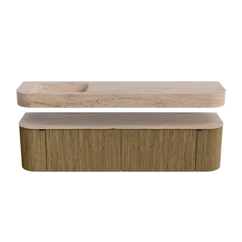 MONDIAZ THOR-DLUX Meuble de salle de bains 180cm arrondi gauche + droite couleur Dusk avec 2 tiroirs et 2 portes. Vasque suspendue CLOUD Gauche sans trou de robinet couleur Saba. SW1466256