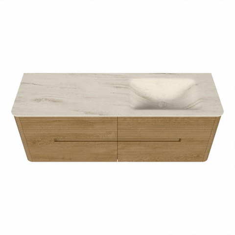 Mondiaz CIRO-DLUX Badkamermeubelset - 140x45x50cm - Solid surface wastafel Meli - 1 wasbak Rechts - 1 kraangat - 4 lades - Oak SW1531409