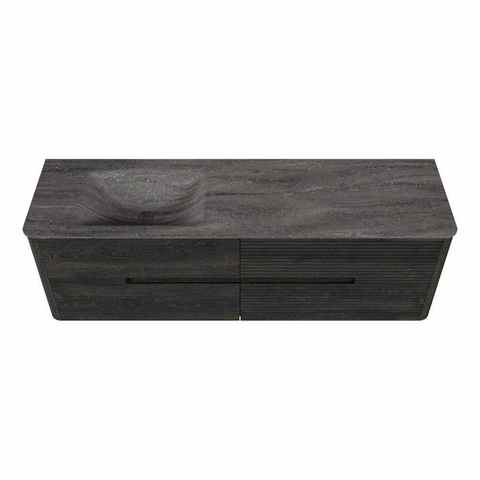Mondiaz CIRO-DLUX Ensemble de meubles de salle de bains - 160x45x50cm - Plan vasque Solid surface Oza - 1 vasque à gauche - 1 trou de robinet - 4 tiroirs - Shadow SW1532654