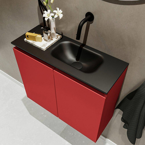MONDIAZ TURE Toiletmeubel 60x23x50cm met 0 kraangaten 2 deuren fire mat Wastafel Eden rechts Solid Surface Zwart SW475418