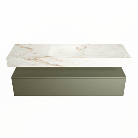 Mondiaz ALAN-DLUX Ensemble de meuble - 150cm - meuble Army mat - 1 tiroir - Lavabo Cloud Frappe suspendu - vasque Centre - 0 trous de robinet SW805855