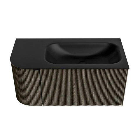 Mondiaz KURVE Badkamermeubelset - 95x46x40cm - 1 lade - 1 deur - wastafel solid surface - rechts - zonder kraangat - Shadow SW1414176