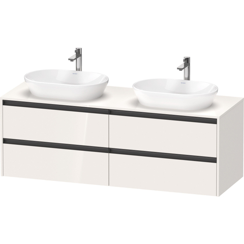 Duravit Ketho.2 Wastafelonderbouwkast - inclusief consoleplaat - met 4 laden - voor dubbele waskommen - 160x55x56.8cm - met handgrepen antraciet - hoogglans wit SW772308