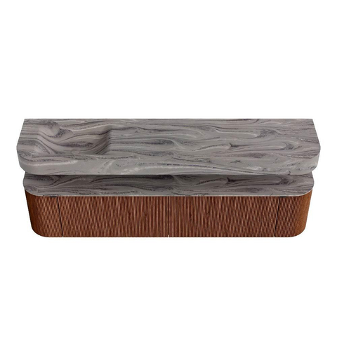 MONDIAZ THOR-DLUX 200cm meuble de salle de bains arrondi gauche + droite couleur Ruby avec 2 tiroirs et 2 portes. Vasque suspendue CLOUD Gauche sans trou de robinet couleur Sombra. SW1467278