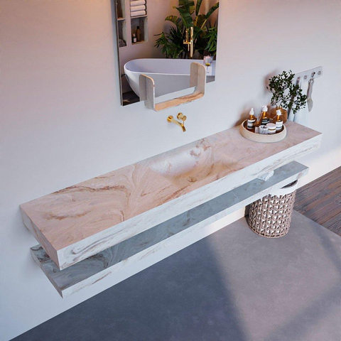 Mondiaz ALAN-DLUX Ensemble de meuble - 200cm - meuble Frappe mat - 0 tiroirs - Lavabo Cloud Frappe suspendu - vasque Centre - 0 trous de robinet SW808988