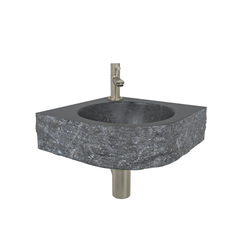 Wiesbaden hoekfonteinset – driehoekig – driehoek – 30x30x10 cm – hardsteen antraciet – kraan RVS SW794562