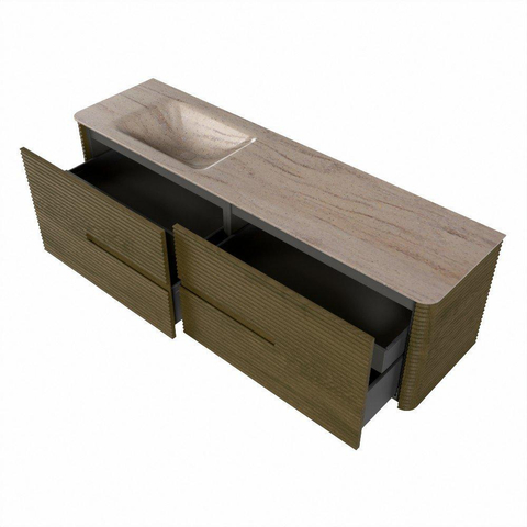 Mondiaz CIRO-DLUX Meuble de salle de bains - 170x45x50cm - plan vasque Solid surface Saba - 1 lavabo à gauche - sans trous de robinet - 4 tiroirs - Dusk SW1533371
