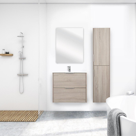 Differnz Bolo Ensemble meuble de salle de bains 61x50x46cm panneau FSC MFC / Céramique blanche chêne clair mat SW787970