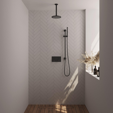 BRAUER Black Edition Douche de pluie thermostatique encastrée - boutons-poussoirs - SET 65 - pomme de douche 20cm - bras de plafond - douchette barre - flexible de douche - barre de douche intégrée - noir mat SW925431