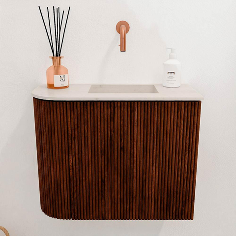 Mondiaz JOYA-DLUX 51.6cm toiletmeubel - ronding links kleur Ruby - Wastafel FAYE positie Rechts Zonder kraangat kleur Meli. SW1425375