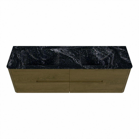 Mondiaz CIRO-DLUX Meuble de salle de bains - 160x45x50cm - Plan vasque solid surface Lava - 2 vasques double - sans trous de robinetterie - 4 tiroirs - Dusk SW1533056