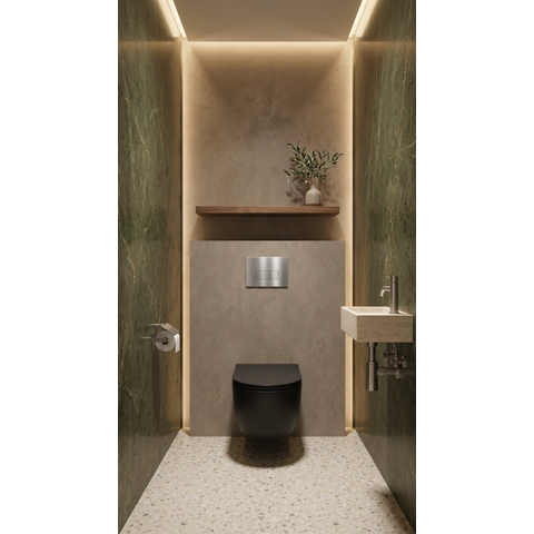 QeramiQ Dely Swirl Toiletset - inbouwreservoir Qeramiq Flush - 35mm zitting - metaal RVS bedieningsplaat - rechthoekige knoppen - mat zwart SW1578288