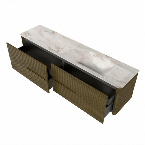 Mondiaz CIRO-DLUX Badkamermeubelset - 190x45x50cm - Solid surface wastafel Frappe - 1 wasbak Rechts - zonder kraangaten - 4 lades - Dusk SW1532880