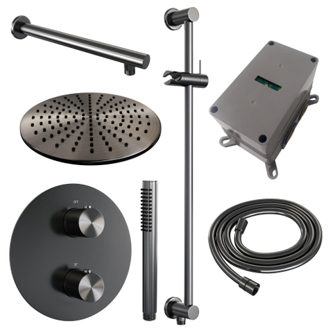 BRAUER Gunmetal Edition inbouw regendoucheset – Ø30 cm hoofddouche – rechte wandarm – staafhanddouche – 3-weg – glijstang SW1159128
