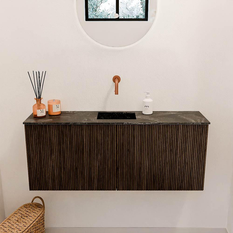 Mondiaz JOYA-DLUX 100cm meuble de salle de bains - couleur Walnut - Vasque FAYE position Milieu Sans trou de robinet couleur Lava. SW1422460