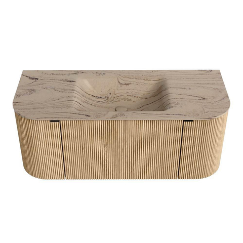 MONDIAZ KURVE-DLUX Meuble de salle de bains 110cm arrondi Gauche + Droite couleur Chêne avec 1 tiroir et 2 portes. Lavabo CLOUD Central 1 trou de robinet Arena. SW1431076
