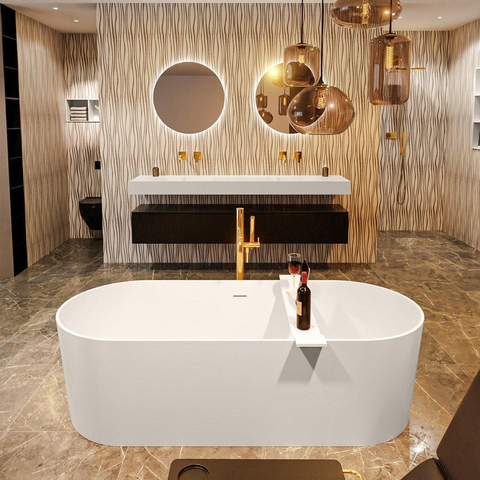 MONDIAZ NOBLE baignoire îlot- 180x75cm - Solid surface - lin mat (beige) SW491505