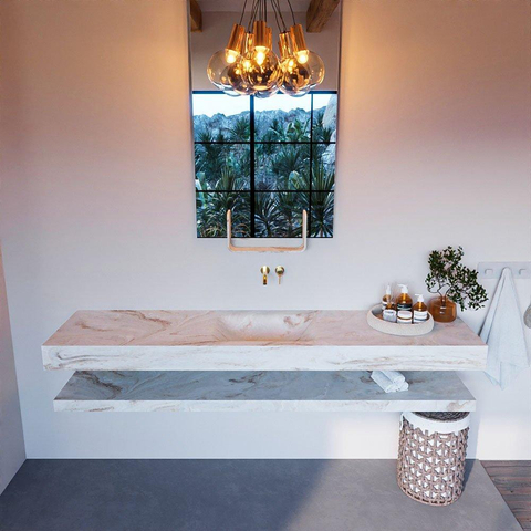 Mondiaz ALAN-DLUX Ensemble de meuble - 200cm - meuble Frappe mat - 0 tiroirs - Lavabo Cloud Frappe suspendu - vasque Centre - 0 trous de robinet SW808988