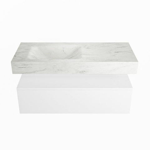 Mondiaz ALAN-DLUX Ensemble de meuble - 110cm - meuble Talc mat - 1 tiroir - Lavabo Cloud Opalo suspendu - vasque Gauche - 1 trou de robinet SW806135