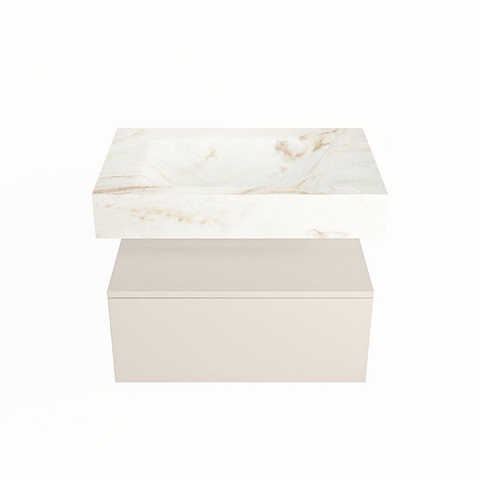 Mondiaz ALAN-DLUX Ensemble de meuble - 70cm - meuble Linen mat - 1 tiroir - Lavabo Cloud Frappe suspendu - vasque Centre - 0 trous de robinet SW805215