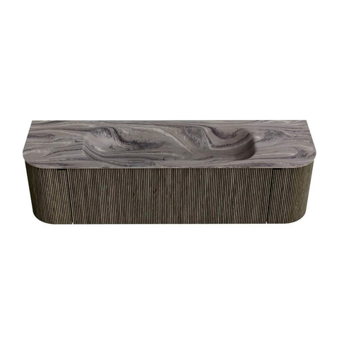 MONDIAZ KURVE-DLUX Meuble de salle de bains 160cm arrondi Gauche + Droite couleur Shadow avec 1 tiroir et 2 portes. Lavabo BIG MEDIUM Central 1 trou de robinet Sombra. SW1433777
