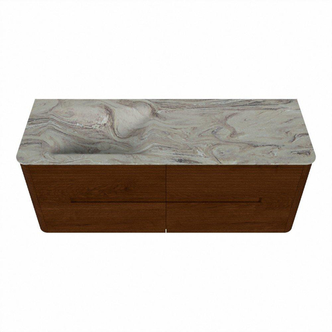 Mondiaz CIRO-DLUX Badkamermeubelset - 130x45x50cm - Solid surface wastafel Glace - 1 wasbak Links - zonder kraangaten - 4 lades - Ruby SW1531613