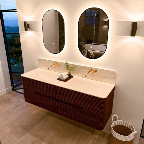 Mondiaz CIRO-DLUX Badkamermeubelset - 150x45x50cm - Solid surface wastafel Meli - 2 wasbak Dubbel - zonder kraangaten - 4 lades - Ruby SW1531782