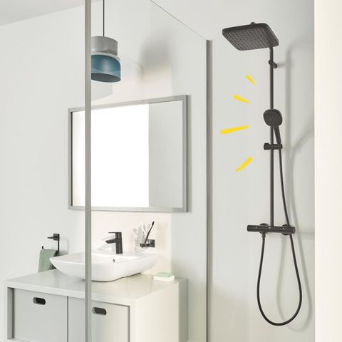 Grohe Vitalio Comfort 250 QuickFix Regendoucheset - 25cm - hoofddouche - vierkante handdouche - 2 straalsoorten - met douchethermostaat - matte black (mat zwart) SW1126675