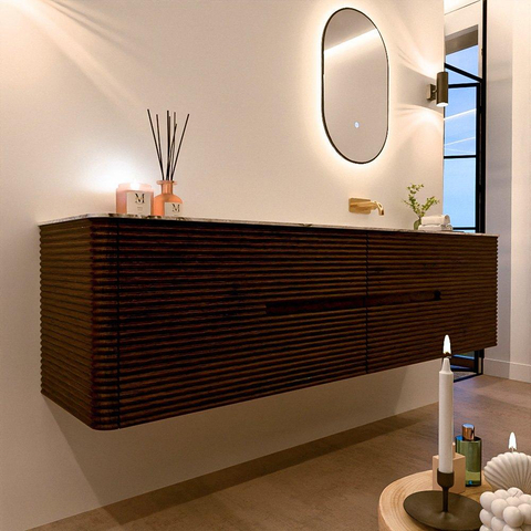 Mondiaz CIRO-DLUX Meuble de salle de bains - 190x45x50cm - plan-vasque en Solid surface Glace - 1 lavabo à droite - sans trous de robinetterie - 4 tiroirs - Noyer SW1530129