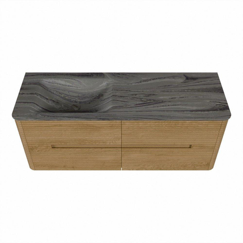 Mondiaz CIRO-DLUX Ensemble de meubles de salle de bains - 130x45x50cm - Plan vasque Solid surface Sombra - 1 bassin à gauche - sans trous de robinet - 4 tiroirs - Chêne SW1531255