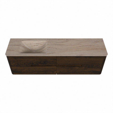 Mondiaz CIRO-DLUX Meuble de salle de bains - 170x45x50cm - Plan vasque Solid surface Saba - 1 lavabo à gauche - sans trous de robinetterie - 4 tiroirs - Noyer SW1530909