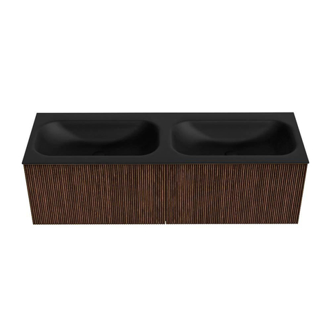 MONDIAZ KURVE Meuble de salle de bains 140 cm couleur Walnut avec 2 tiroirs. Lavabo BIG SMALL double sans trou de robinet Urban. SW1138528