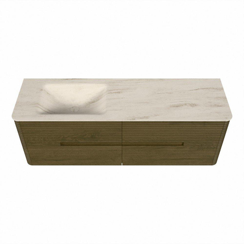 Mondiaz CIRO-DLUX Badkamermeubelset - 150x45x50cm - Solid surface wastafel Meli - 1 wasbak Links - zonder kraangaten - 4 lades - Dusk SW1533818