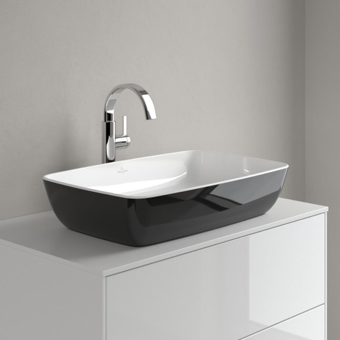 Villeroy & Boch Artis opzetwastafel rechthoekig - 58x38x12.5cm - zonder kraangat - zonder overloop - Coal Black (glans zwart) SW68847