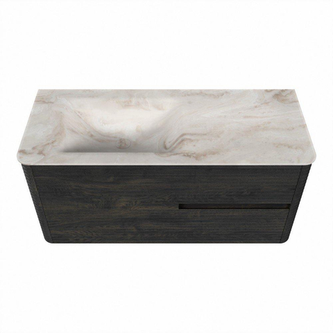 Mondiaz CIRO-DLUX Badkamermeubelset - 110x45x50cm - Solid surface wastafel Frappe - 1 wasbak Links - zonder kraangaten - 2 lades - Shadow SW1532027