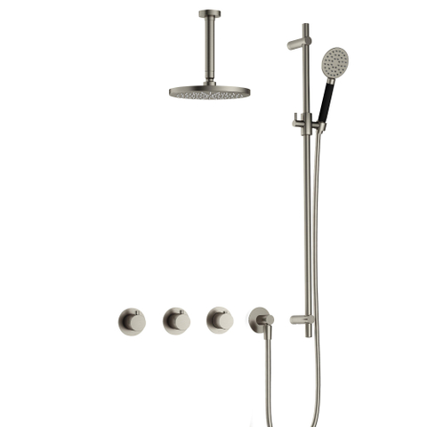 Hotbath Cobber IBS70 Regendoucheset - inbouw - 15cm plafondarm - 20cm ronde hoofddouche - 3 standen handdouche - glijstang - geborsteld nikkel (RVS) SW677979