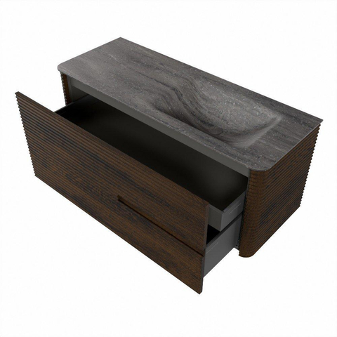 Mondiaz CIRO-DLUX Badkamermeubelset - 120x45x50cm - Solid surface wastafel Oza - 1 wasbak Rechts - zonder kraangaten - 2 lades - Walnut SW1530605