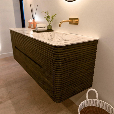 Mondiaz CIRO-DLUX Badkamermeubelset - 140x45x50cm - Solid surface wastafel Glace - 1 wasbak Rechts - zonder kraangaten - 4 lades - Shadow SW1532211