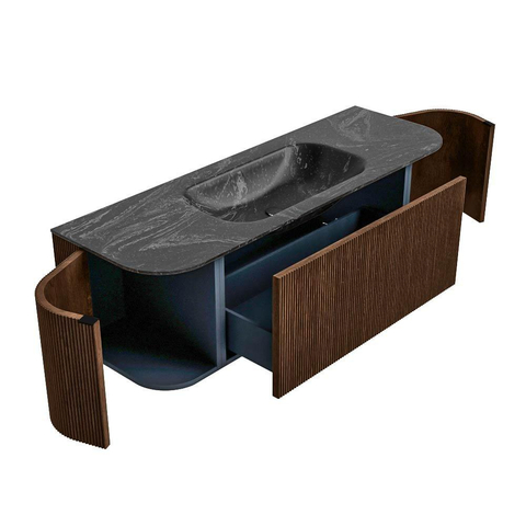 MONDIAZ KURVE-DLUX Meuble de salle de bains 140 cm avec module 25 Len R couleur Walnut avec 1 tiroir et 2 portes. Lavabo BIG SMALL centré 1 trou de robinet couleur Lava. SW1137249