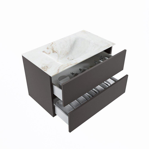 MONDIAZ VICA-DLUX Ensemble meuble de salle de bains - 80cm - meuble bas dark grey - 2 tiroirs - lavabo encastré cloud centré - sans trous de robinet - version haute 60cm - frape SW1088704