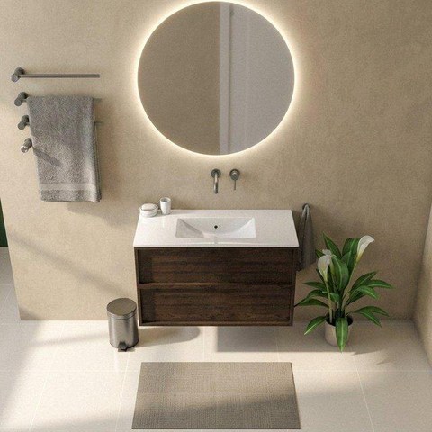 Saniclass Holz Frame Meuble bas de salle de bains - 100x45x60cm - 2 tiroirs - chêne charcoal SW1578598