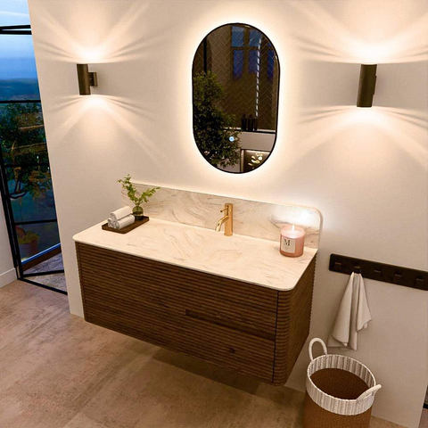 Mondiaz CIRO-DLUX Ensemble de meubles de salle de bains - 120x45x50cm - Plan-vasque solid surface Ostra - 1 vasque à droite - 1 trou de robinet - 2 tiroirs - Dusk SW1532916