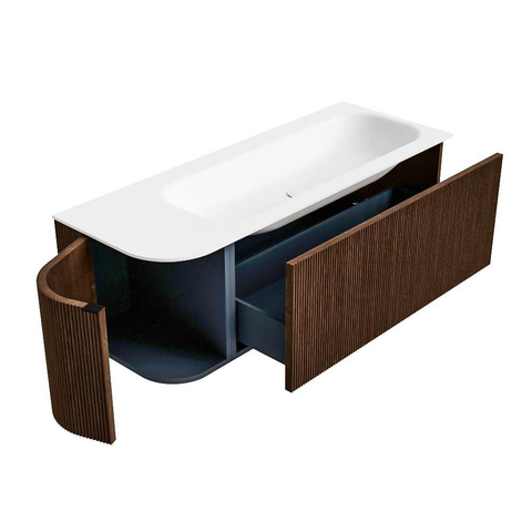 MONDIAZ KURVE Meuble de salle de bains 125cm avec module 25 L couleur Walnut avec 1 tiroir et 1 porte. Lavabo BIG MEDIUM à droite 1 trou de robinet Talc. SW1138292
