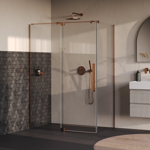 BRAUER Stellar Cabine de douche - 140x80x200cm - porte battante - revêtement verre - réversible - verre clair - cuivre brossé PVD SW1418031