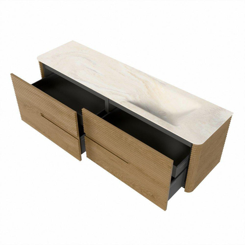 Mondiaz CIRO-DLUX Badkamermeubelset - 170x45x50cm - Solid surface wastafel Ostra - 1 wasbak Rechts - 1 kraangat - 4 lades - Oak SW1530981