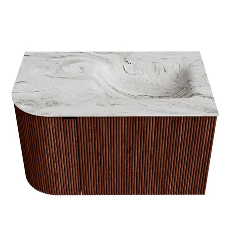 Mondiaz KURVE-DLUX Badkamermeubelset - 75x46x40cm - 1 lade - 1 deur - wastafel solid surface - rechts - zonder kraangat - Ruby SW1415950